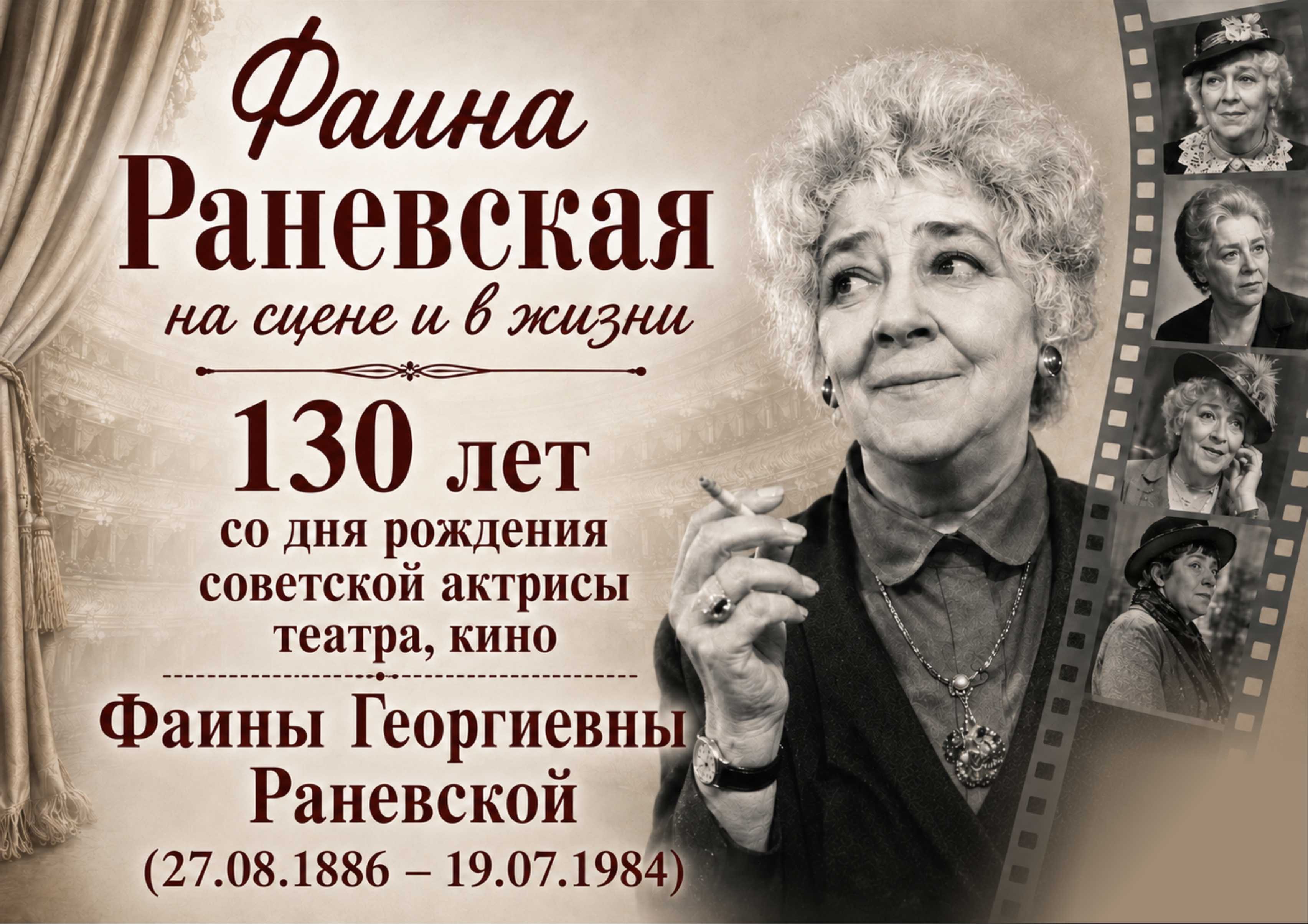 История великой актрисы: книжно-иллюстративная выставка к 130-летию со дня рождения Фаины Раневской
